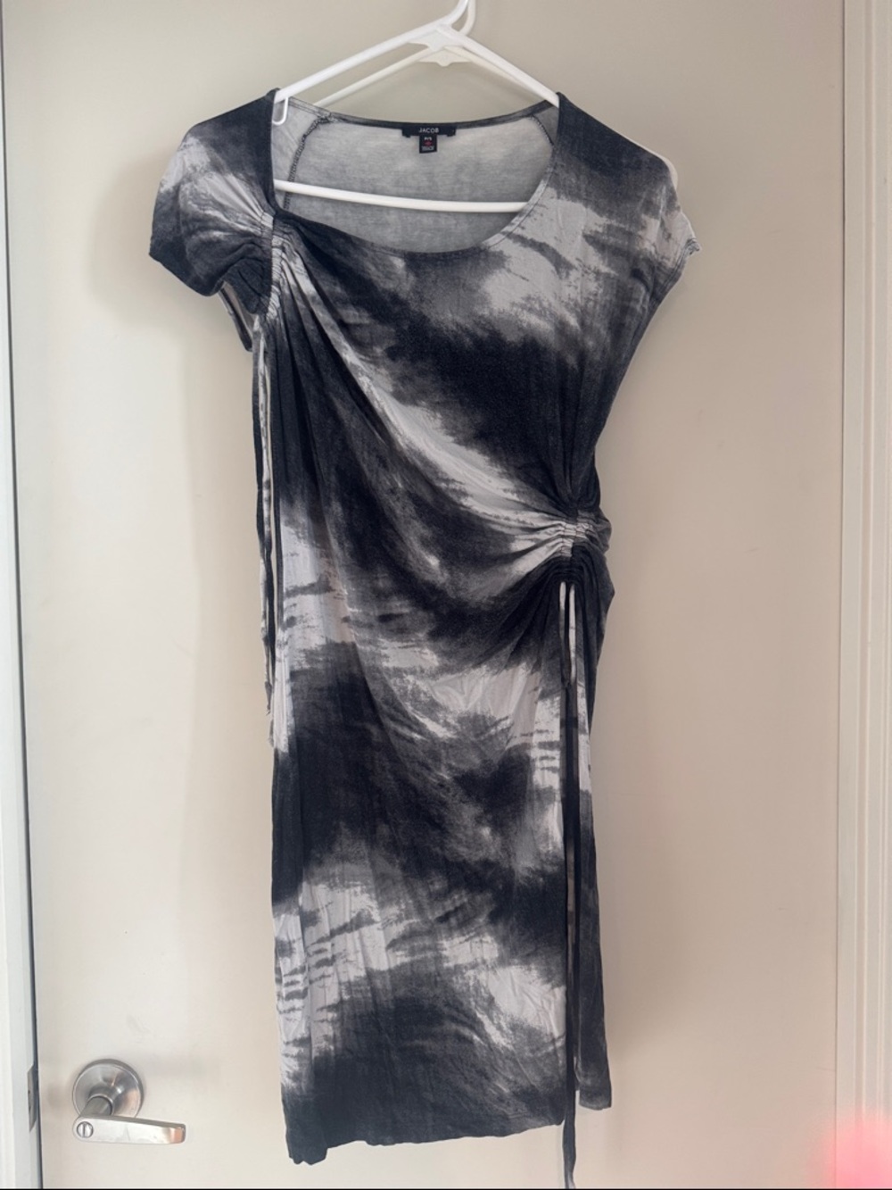 Jacob Black & White Ruched Tie Midi Dress